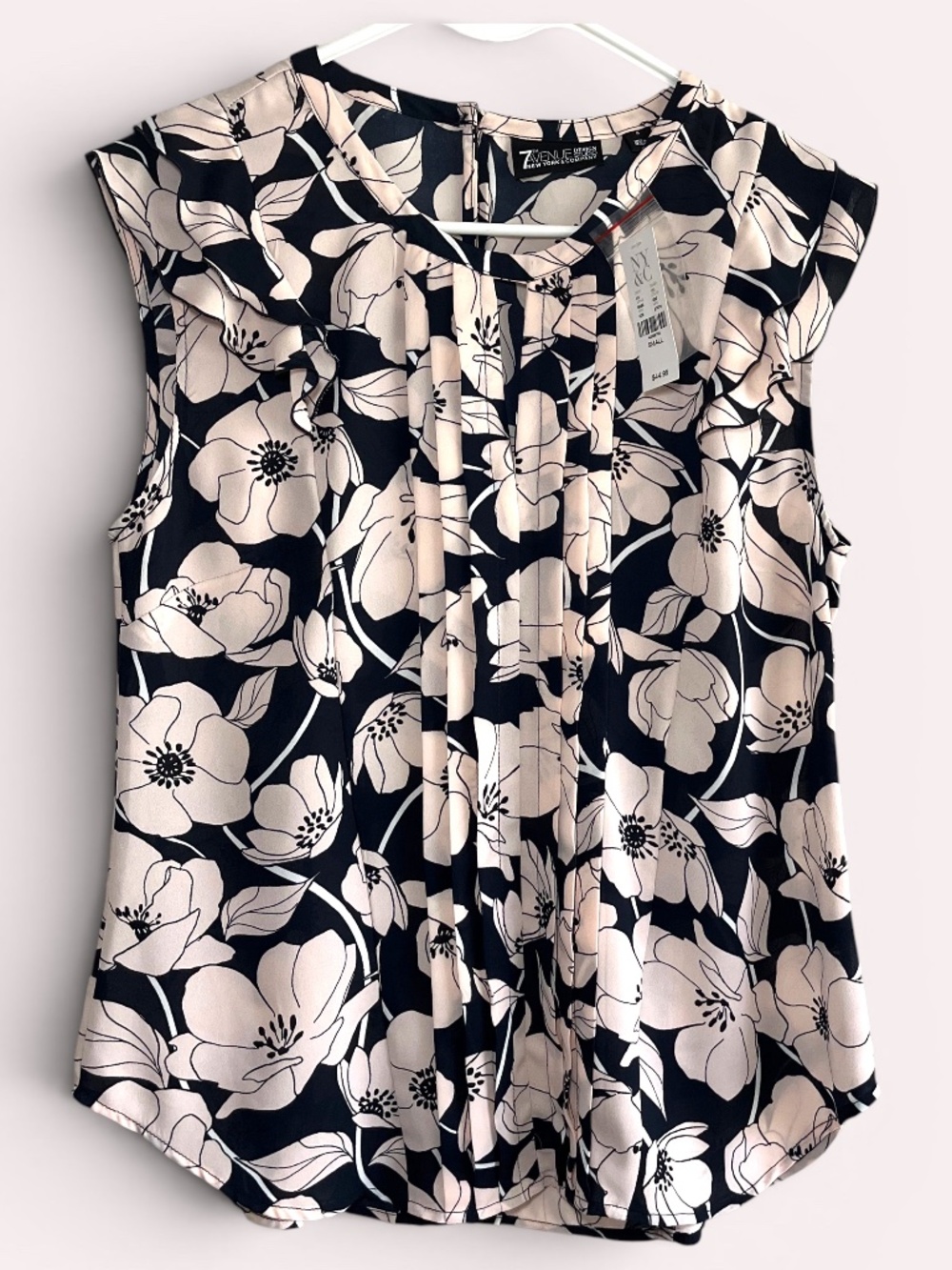 7th Avenue Design Studio Pleat Front Pink Floral Sleeveless Blouse Sz Small NWT